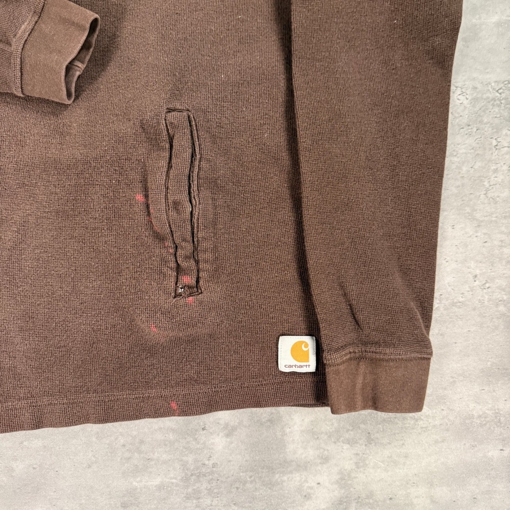 Carhartt 1/4 Zip Pullover Mens Medium Brown Waffle‎ Knit Workwear Sweater K346 - Picture 5 of 9